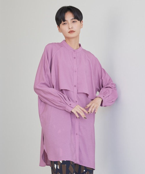 AMERICAN HOLIC（アメリカンホリック）の「バンドカラーフリルシャツチュニック（チュニック・レディース・ブラック/サックスブルー/ピンク/モカ・M/L）」の4枚目の写真