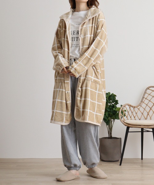 FUNALIVE（ファンアライブ）の「PAGE ONE ブランケットローブ　ミディ丈（ルームウェア/パジャマ・レディース・ベージュ/グレー/ピンク/グリーン/アイボリー/ベージュ系・FREE）」の5枚目の写真