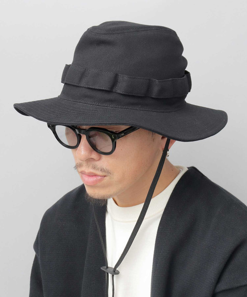 Mr.COVER（ミスターカバー）の「ロングブリム（つば広） ツイル サファリ ストロー アドベンチャーハット（ハット・メンズ・ブラック・FREE）」の3枚目の写真