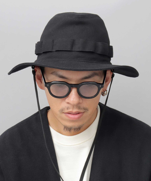Mr.COVER（ミスターカバー）の「ロングブリム（つば広） ツイル サファリ ストロー アドベンチャーハット（ハット・メンズ・ブラック・FREE）」の4枚目の写真