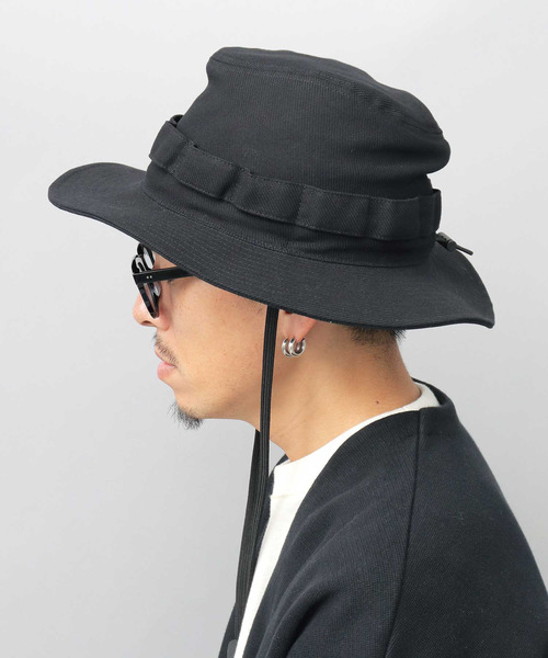 Mr.COVER（ミスターカバー）の「ロングブリム（つば広） ツイル サファリ ストロー アドベンチャーハット（ハット・メンズ・ブラック・FREE）」の5枚目の写真