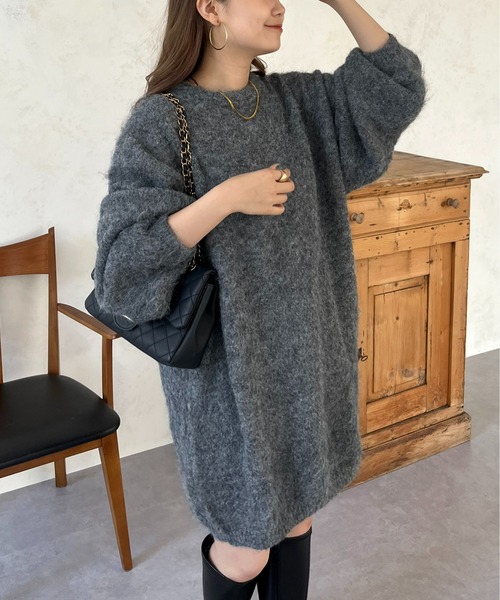 prose verse（プロズヴェール）の「ふわふわ起毛ミニニットワンピ（ワンピース・レディース・ブラック/アイボリー/グレー・ﾌﾘ-）」の3枚目の写真