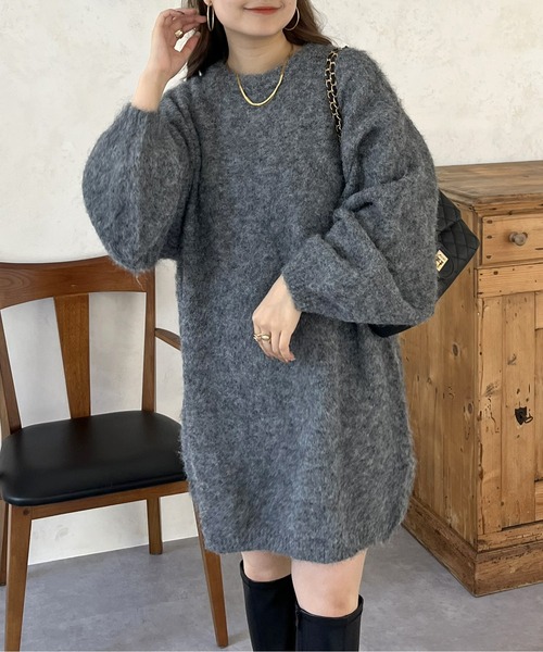 prose verse（プロズヴェール）の「ふわふわ起毛ミニニットワンピ（ワンピース・レディース・ブラック/アイボリー/グレー・ﾌﾘ-）」の5枚目の写真