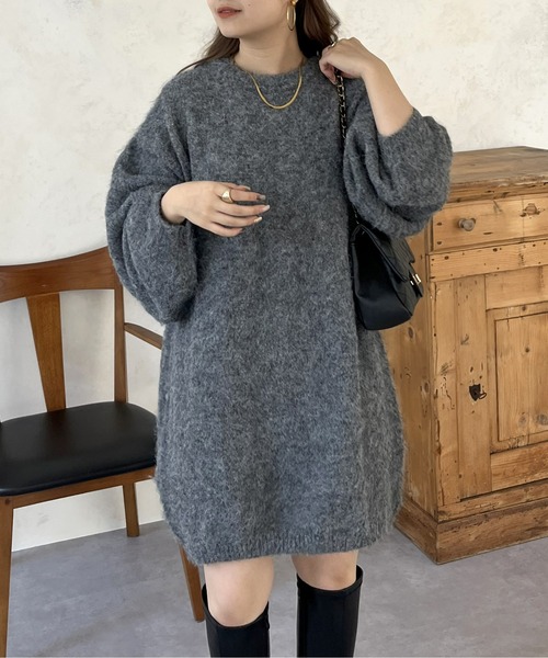 prose verse（プロズヴェール）の「ふわふわ起毛ミニニットワンピ（ワンピース・レディース・ブラック/アイボリー/グレー・ﾌﾘ-）」の6枚目の写真