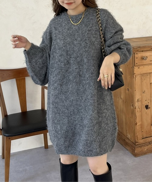 prose verse（プロズヴェール）の「ふわふわ起毛ミニニットワンピ（ワンピース・レディース・ブラック/アイボリー/グレー・ﾌﾘ-）」の7枚目の写真