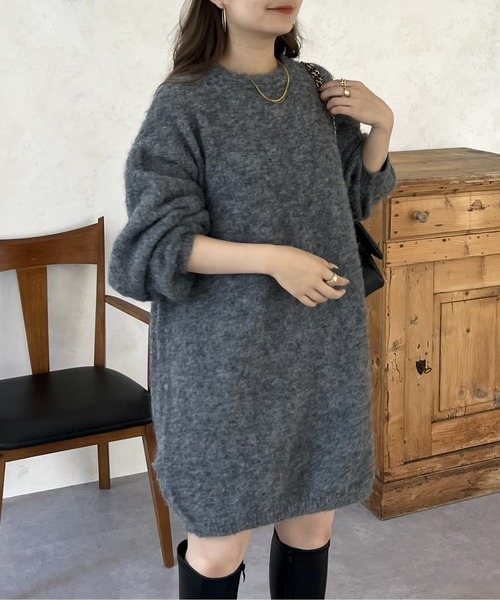 prose verse（プロズヴェール）の「ふわふわ起毛ミニニットワンピ（ワンピース・レディース・ブラック/アイボリー/グレー・ﾌﾘ-）」の9枚目の写真