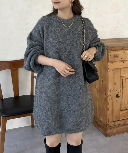 prose verse（プロズヴェール）の「ふわふわ起毛ミニニットワンピ（ワンピース・レディース・ブラック/アイボリー/グレー・ﾌﾘ-）」の11枚目の写真