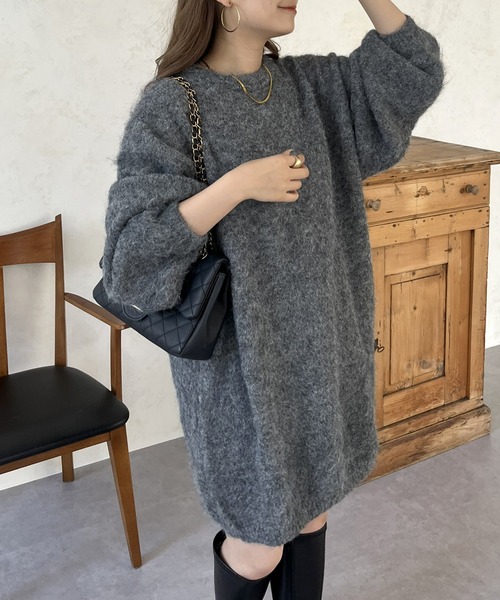 prose verse（プロズヴェール）の「ふわふわ起毛ミニニットワンピ（ワンピース・レディース・ブラック/アイボリー/グレー・ﾌﾘ-）」の15枚目の写真