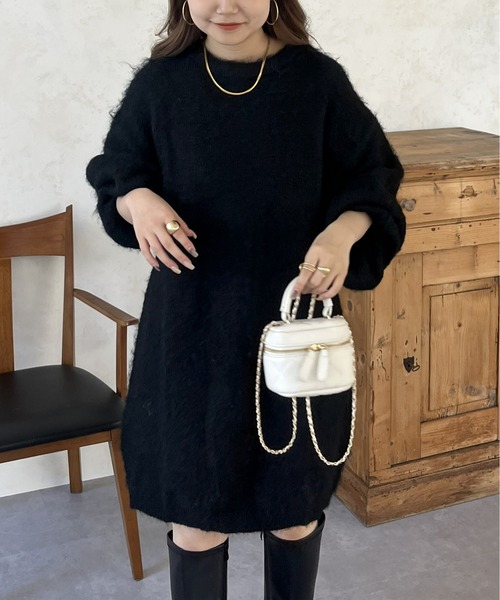 prose verse（プロズヴェール）の「ふわふわ起毛ミニニットワンピ（ワンピース・レディース・ブラック/アイボリー/グレー・ﾌﾘ-）」の20枚目の写真