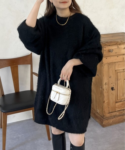 prose verse（プロズヴェール）の「ふわふわ起毛ミニニットワンピ（ワンピース・レディース・ブラック/アイボリー/グレー・ﾌﾘ-）」の21枚目の写真