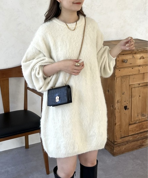 FUZZYKON 個性的　ワンピース セール】ふわふわ起毛ミニニットワンピ（ワンピース）｜prose