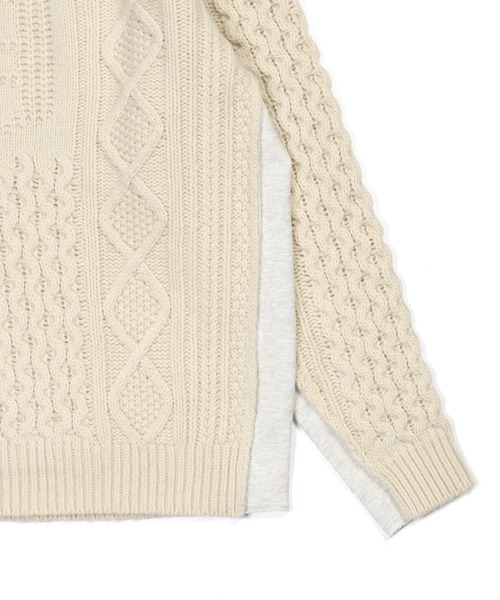 ニット SWITCHING LETTERED CABLE KNIT：スウェット切替え ケーブル編み ニット The DUFFER of （ザダファーオブセントジョージ）の