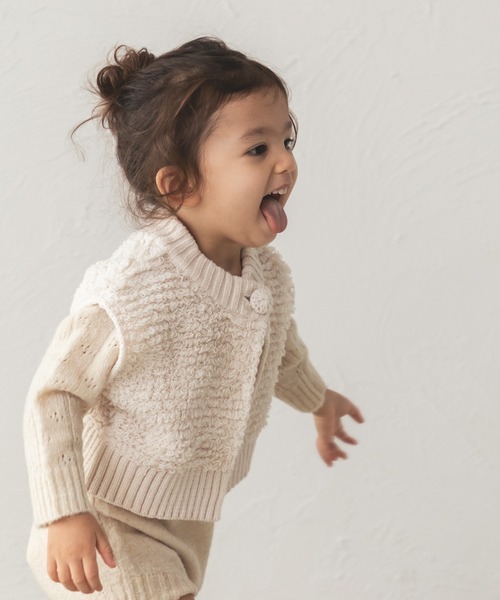 sea and shells by pairmanon（シーアンドシェルズバイペアマノン）の「【sea and shells by pairmanon】ループ編みニット ミニベスト（その他ベビーウェア・キッズ・カーキ/ベージュ/ホワイト・110/80/90/100）」の8枚目の写真