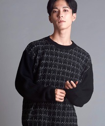 【NO ID.】Tweed Knit Crew-Neck Pullover / ツイード ニット クルーネック プルオーバー