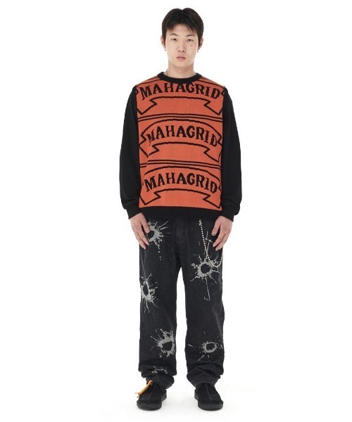 セール】『mahagrid/マハグリッド』FLAG LOGO KNIT VEST