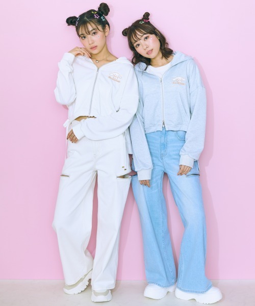 marun（マルン）の「＜大きいサイズ＞ サイドスリットワイドパンツ marun（デニムパンツ・レディース・オフホワイト/ライトブルー・88/98/106/92/122/80/114/96/84）」の17枚目の写真