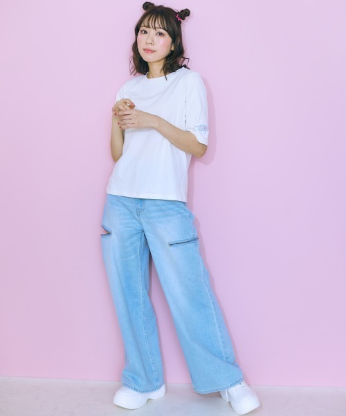 marun（マルン）の「＜大きいサイズ＞ サイドスリットワイドパンツ marun（デニムパンツ・レディース・オフホワイト/ライトブルー・88/98/106/92/122/80/114/96/84）」の21枚目の写真