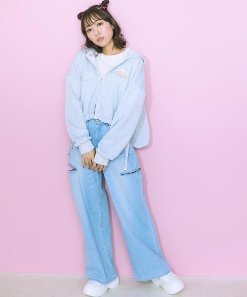 marun（マルン）の「＜大きいサイズ＞ サイドスリットワイドパンツ marun（デニムパンツ・レディース・オフホワイト/ライトブルー・88/98/106/92/122/80/114/96/84）」の14枚目の写真