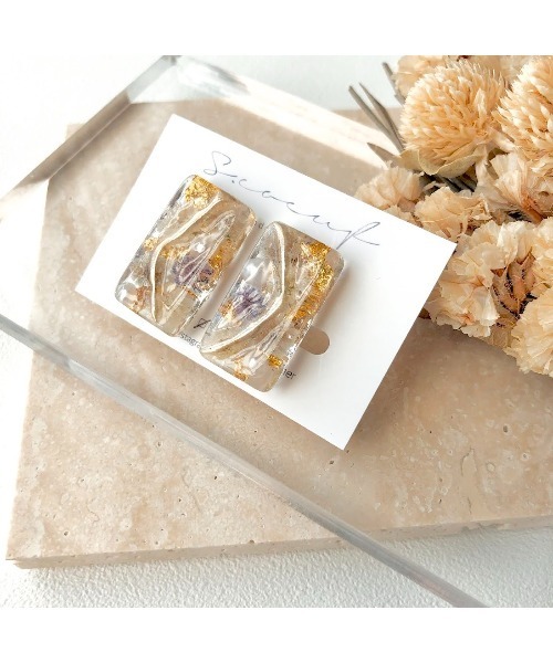 tone（トーン）の「【S.coeuf】【S.coeuf】イヤリング お花スクエア×メタルライン(MA)（イヤリング・レディース・ピンク/パープル・FREE）」の3枚目の写真