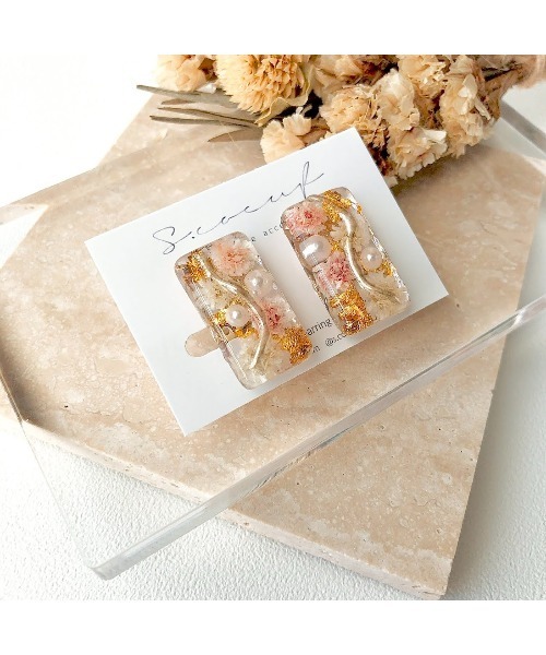 tone（トーン）の「【S.coeuf】【S.coeuf】イヤリング お花スクエア×メタルライン(MA)（イヤリング・レディース・ピンク/パープル・FREE）」の6枚目の写真