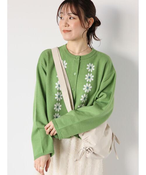 ehka sopo（エヘカソポ）の「花ジャカードショート丈カーディガン（カーディガン/ボレロ・レディース・グリーン/ベージュ/ブラック/ブルー・F）」の4枚目の写真