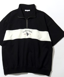 【U.S. POLO ASSN./ユーエスポロアッスン】ロゴ刺繍 配色切り替え 半袖ハーフジッププルオーバー