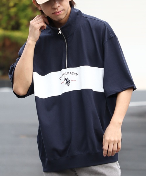U.S. POLO ASSN.(ユーエスポロアッスン)の「【U.S. POLO ASSN./ユーエスポロアッスン】ロゴ刺繍 配色切り替え 半袖ハーフジッププルオーバー(Tシャツ/カットソー・メンズ・ホワイト/ネイビー/ブラック/杢グレー・M/L/LL)」の6枚目の写真