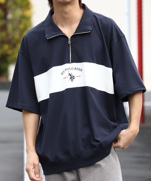 U.S. POLO ASSN.(ユーエスポロアッスン)の「【U.S. POLO ASSN./ユーエスポロアッスン】ロゴ刺繍 配色切り替え 半袖ハーフジッププルオーバー(Tシャツ/カットソー・メンズ・ホワイト/ネイビー/ブラック/杢グレー・M/L/LL)」の5枚目の写真