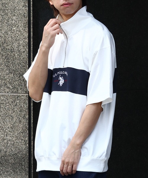 U.S. POLO ASSN.(ユーエスポロアッスン)の「【U.S. POLO ASSN./ユーエスポロアッスン】ロゴ刺繍 配色切り替え 半袖ハーフジッププルオーバー(Tシャツ/カットソー・メンズ・ホワイト/ネイビー/ブラック/杢グレー・M/L/LL)」の11枚目の写真