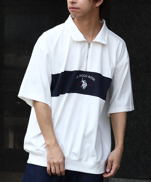 U.S. POLO ASSN.(ユーエスポロアッスン)の「【U.S. POLO ASSN./ユーエスポロアッスン】ロゴ刺繍 配色切り替え 半袖ハーフジッププルオーバー(Tシャツ/カットソー・メンズ・ホワイト/ネイビー/ブラック/杢グレー・M/L/LL)」の10枚目の写真