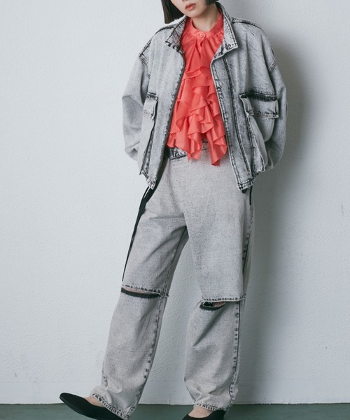 【激レア】mici　ミチ　ラップデニムパンツ　カットオフ　ワイド　グレー　S mici（ミチ）の「(mici)ラップデニムパンツ（デニムパンツ