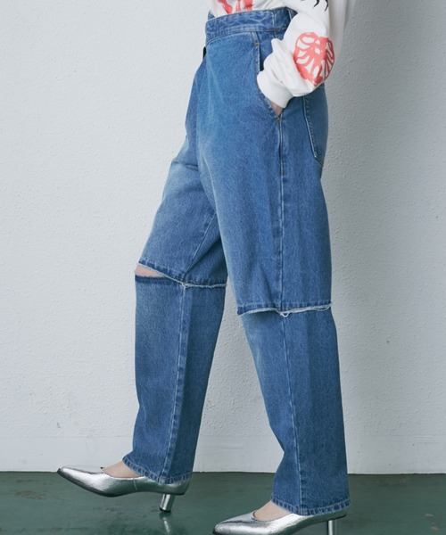 【激レア】mici　ミチ　ラップデニムパンツ　カットオフ　ワイド　グレー　S mici（ミチ）の「(mici)ラップデニムパンツ（デニムパンツ