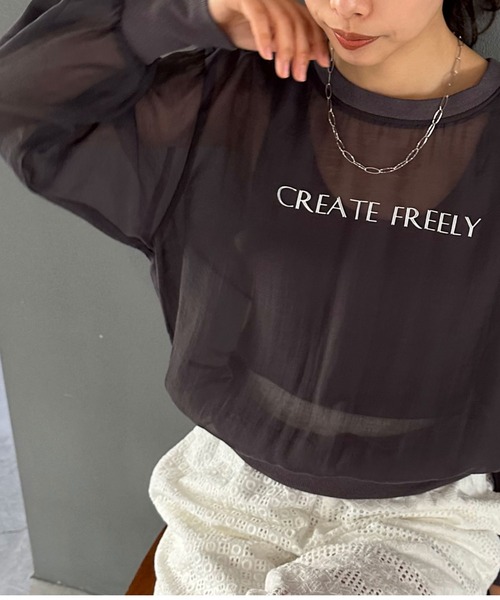 Doux archives（ドゥアルシーヴ）の「シアーロゴブラウス（シャツ/ブラウス・レディース・ミント/チャコールグレー/オフホワイト・FREE）」の2枚目の写真