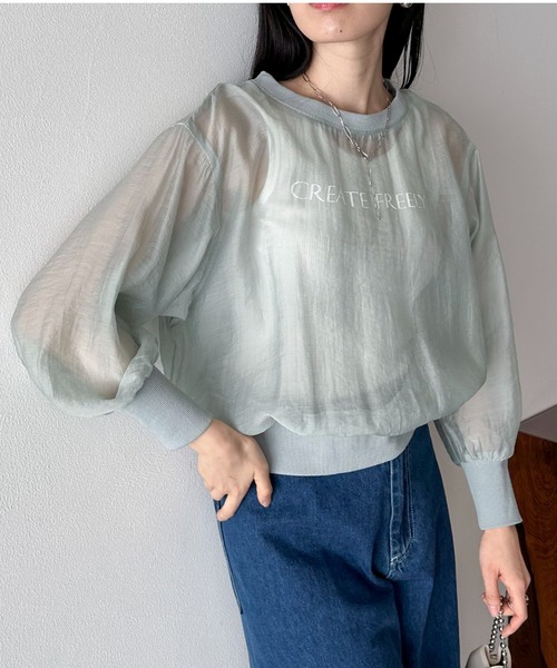 Doux archives（ドゥアルシーヴ）の「シアーロゴブラウス（シャツ/ブラウス・レディース・ミント/チャコールグレー/オフホワイト・FREE）」の3枚目の写真