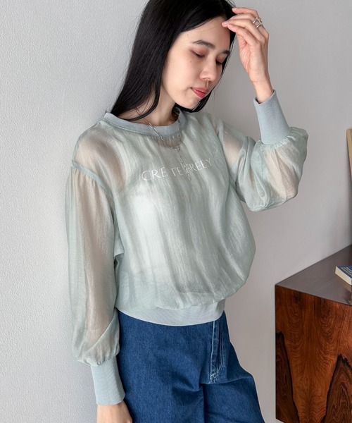 Doux archives（ドゥアルシーヴ）の「シアーロゴブラウス（シャツ/ブラウス・レディース・ミント/チャコールグレー/オフホワイト・FREE）」の14枚目の写真