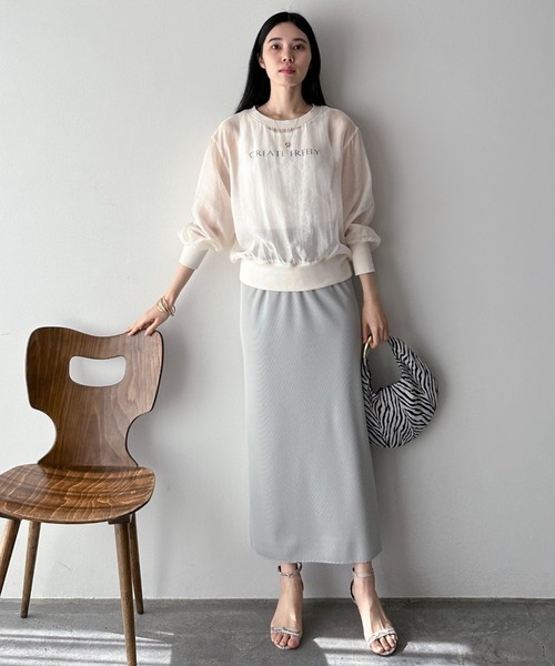 Doux archives（ドゥアルシーヴ）の「シアーロゴブラウス（シャツ/ブラウス・レディース・ミント/チャコールグレー/オフホワイト・FREE）」の9枚目の写真