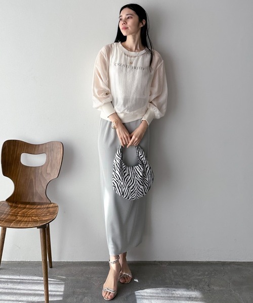 Doux archives（ドゥアルシーヴ）の「シアーロゴブラウス（シャツ/ブラウス・レディース・ミント/チャコールグレー/オフホワイト・FREE）」の13枚目の写真