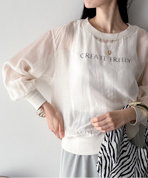 Doux archives（ドゥアルシーヴ）の「シアーロゴブラウス（シャツ/ブラウス・レディース・ミント/チャコールグレー/オフホワイト・FREE）」の6枚目の写真