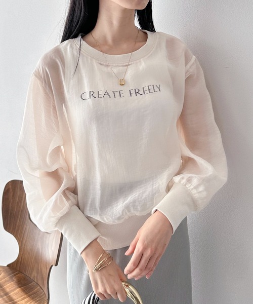 Doux archives（ドゥアルシーヴ）の「シアーロゴブラウス（シャツ/ブラウス・レディース・ミント/チャコールグレー/オフホワイト・FREE）」の5枚目の写真