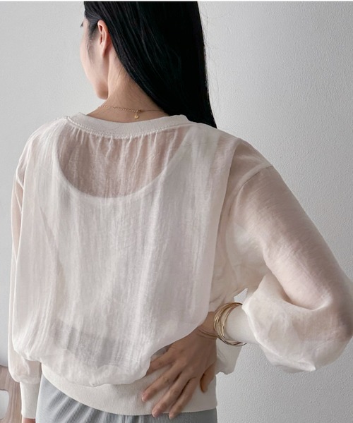 Doux archives（ドゥアルシーヴ）の「シアーロゴブラウス（シャツ/ブラウス・レディース・ミント/チャコールグレー/オフホワイト・FREE）」の7枚目の写真