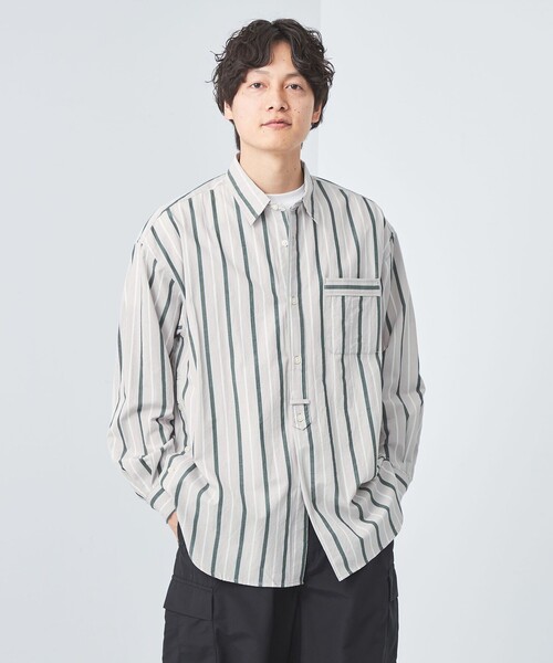 green label relaxing（グリーンレーベルリラクシング）の「Morley ビッグ ストライプ シャツ（シャツ/ブラウス・メンズ・ベージュ/コバルトブルー/グレー・S/L/M）」の2枚目の写真
