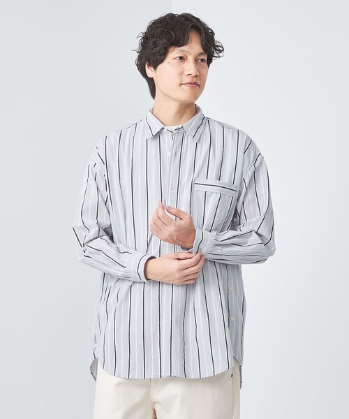green label relaxing（グリーンレーベルリラクシング）の「Morley ビッグ ストライプ シャツ（シャツ/ブラウス・メンズ・ベージュ/コバルトブルー/グレー・S/L/M）」の3枚目の写真