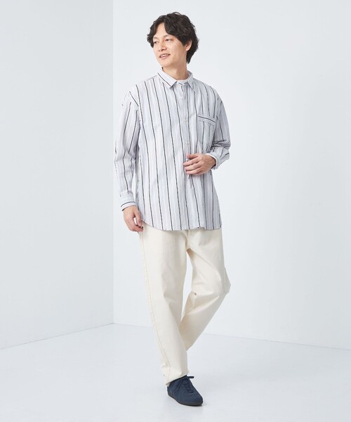 green label relaxing（グリーンレーベルリラクシング）の「Morley ビッグ ストライプ シャツ（シャツ/ブラウス・メンズ・ベージュ/コバルトブルー/グレー・S/L/M）」の7枚目の写真