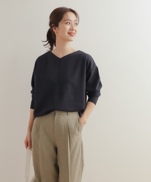 美品▲ebure //プルオーバートップス▲カットソー ブラック 黒 ゆったり ETRE TOKYO（エトレトウキョウ） ハニカムサーマルドルマントップス