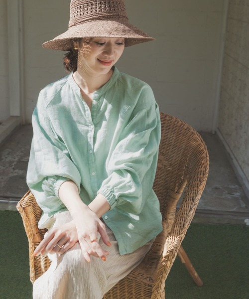 URBAN RESEARCH DOORS（アーバンリサーチドアーズ）の「リネンタックボリュームスリーブブラウス（シャツ/ブラウス・レディース・オフホワイト/ブラック/ミント・MEDIUM）」の14枚目の写真