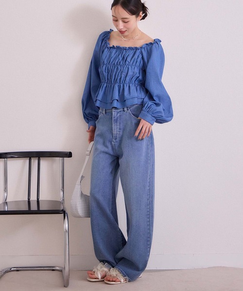 one after another NICE CLAUP(ワンアフターアナザーナイスクラップ)の「ストレッチ/ワイドストレートデニムパンツ(デニムパンツ・レディース・ライトブラック/ブルー/ライトブルー・SMALL/MEDIUM)」の6枚目の写真