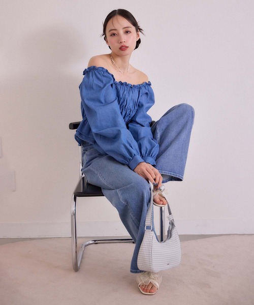 one after another NICE CLAUP(ワンアフターアナザーナイスクラップ)の「ストレッチ/ワイドストレートデニムパンツ(デニムパンツ・レディース・ライトブラック/ブルー/ライトブルー・SMALL/MEDIUM)」の7枚目の写真