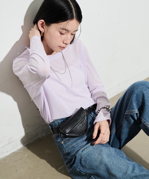 Shelly island（シェリーアイランド）の「シアーロングスリーブトップス（Tシャツ/カットソー・レディース・ブラック/ブルー/ホワイト/ライトパープル・FREE）」の4枚目の写真