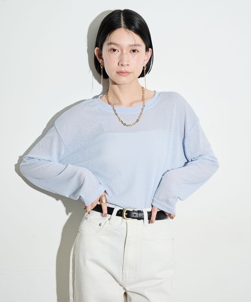 シアーロングスリーブTシャツ ホワイト アニュアンス anuans シアーロングスリーブT シャツ （WHITE