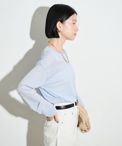 Shelly island（シェリーアイランド）の「シアーロングスリーブトップス（Tシャツ/カットソー・レディース・ブラック/ブルー/ホワイト/ライトパープル・FREE）」の21枚目の写真